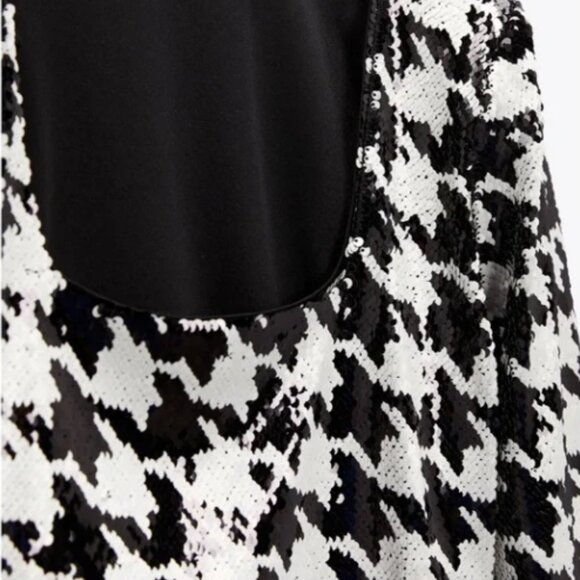 Zara Black & White Sequin Houndstooth Top & Skirt Set - Picture 3 of 5